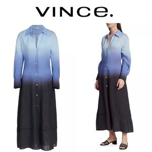 Vince Dip-Dye Ombré Long Sleeve Shirt Dress XS in Blue $525